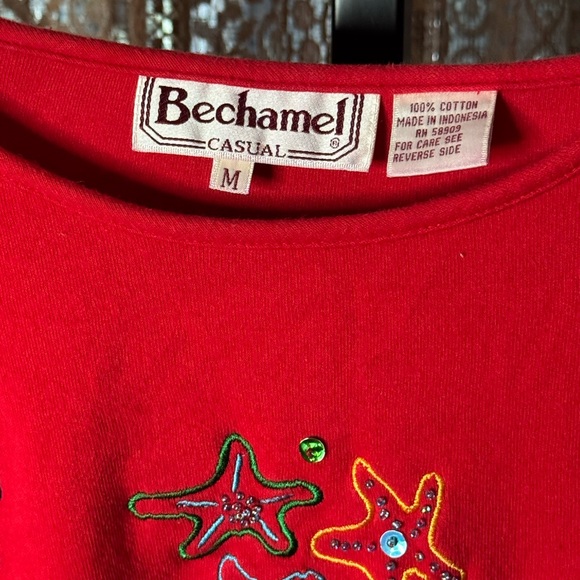 VTG Bechamel Red Embroidered Tie Blouse - Picture 3 of 6